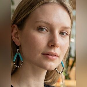 Vintage Native American Style Sterling Silver Navajo Pearls Turquoise Earrings